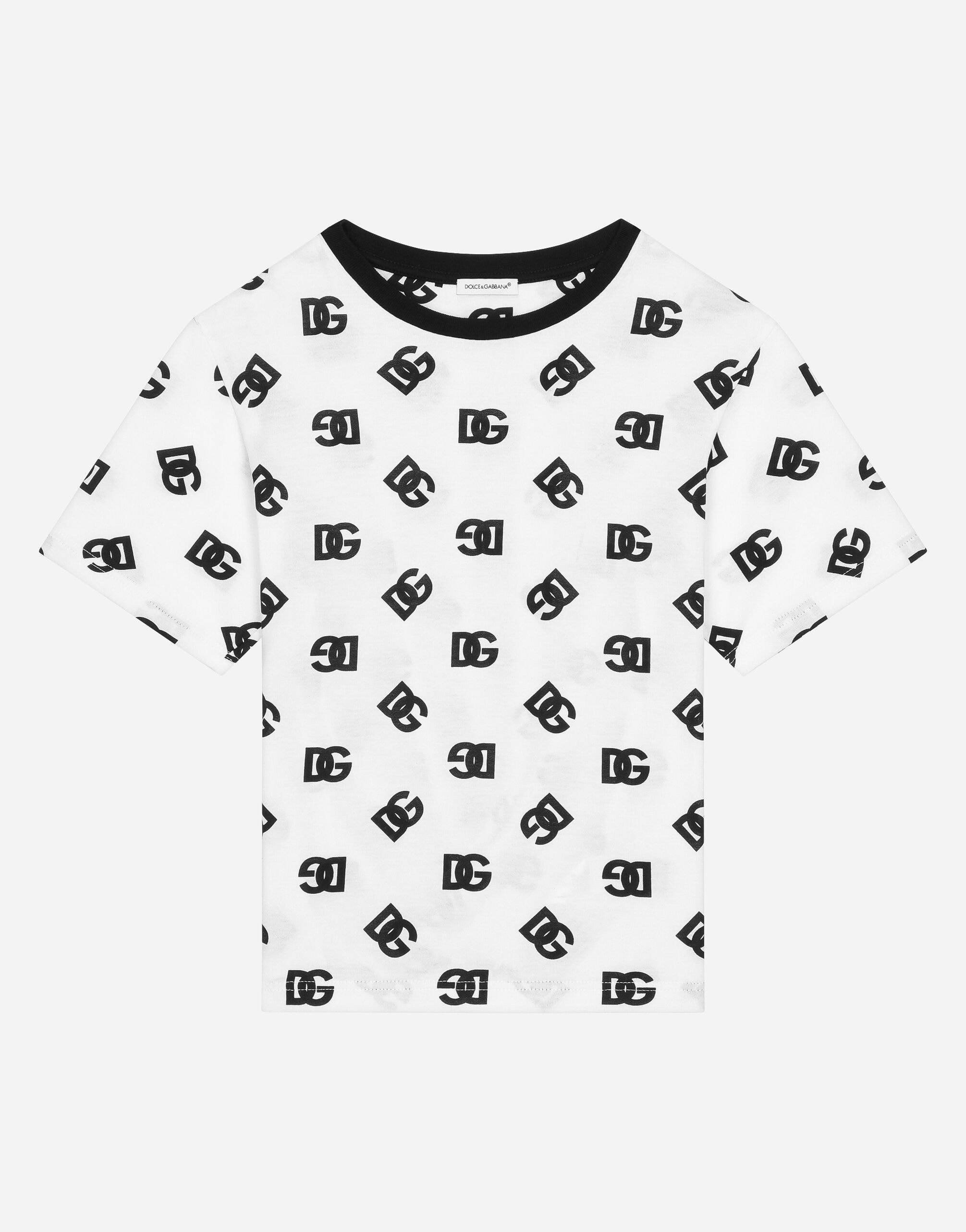 Dolce & Gabbana Kids Дитяча футболка джерсі з принтом логотипу DG по всій поверхні