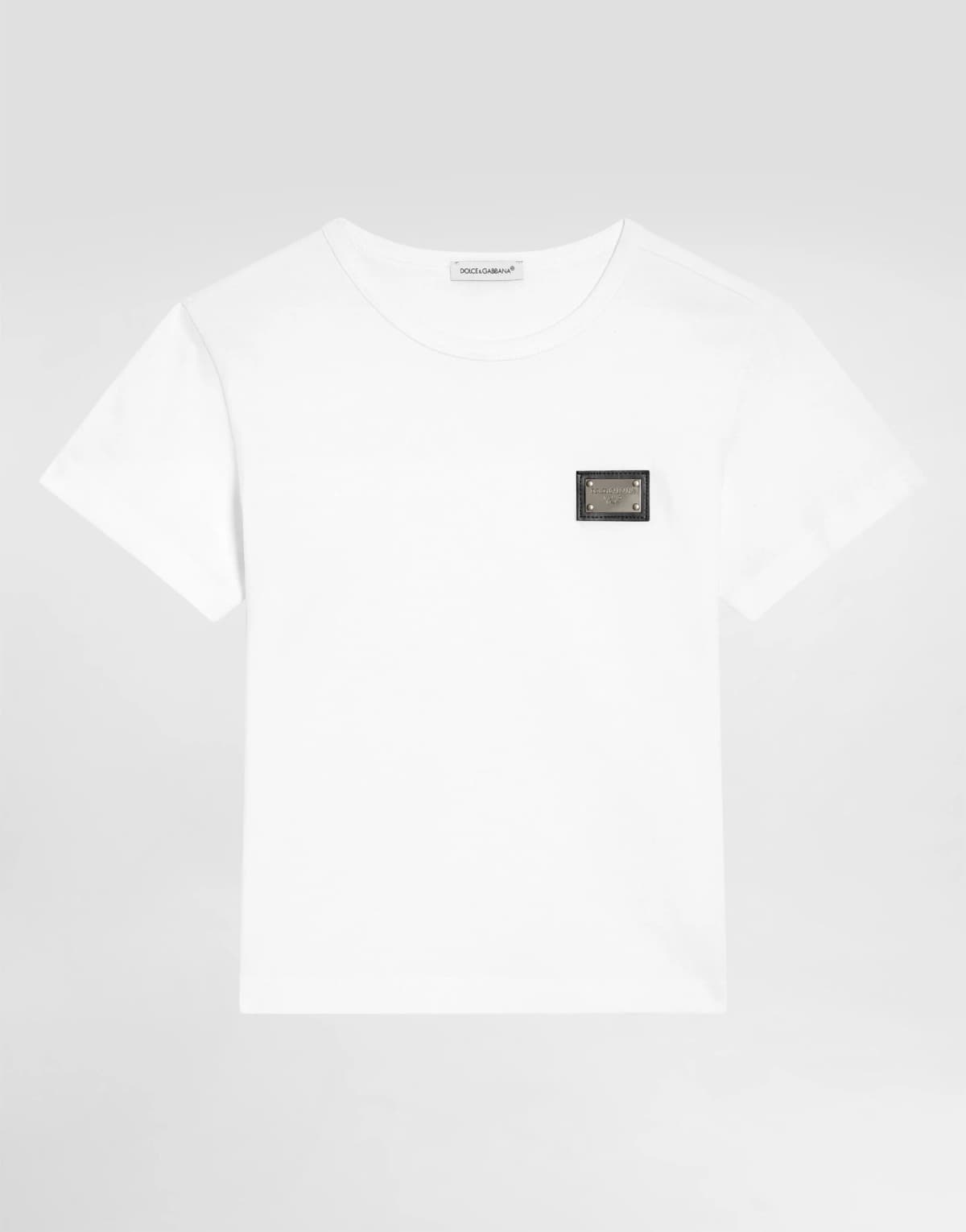 Dolce & Gabbana Kids Dziecięcy T-shirt jersey z metalową plakietką logo