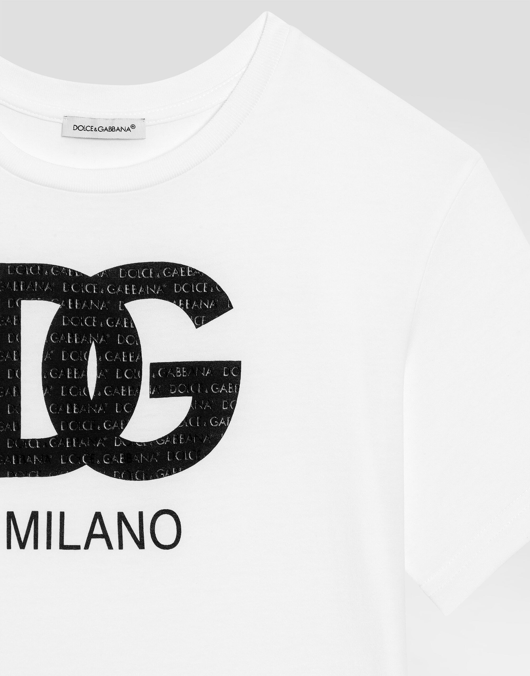 Dolce & Gabbana Kids Дитяча футболка джерсі з вощеним принтом логотипу DG Milano