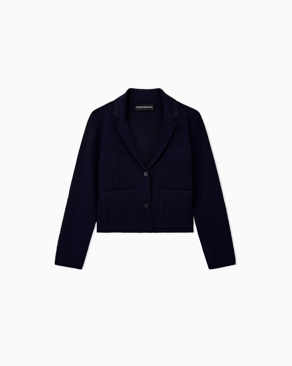 Emporio Armani Kids Girls Knit Cardigan with Braided Pockets and Cable-Knit Sleeves