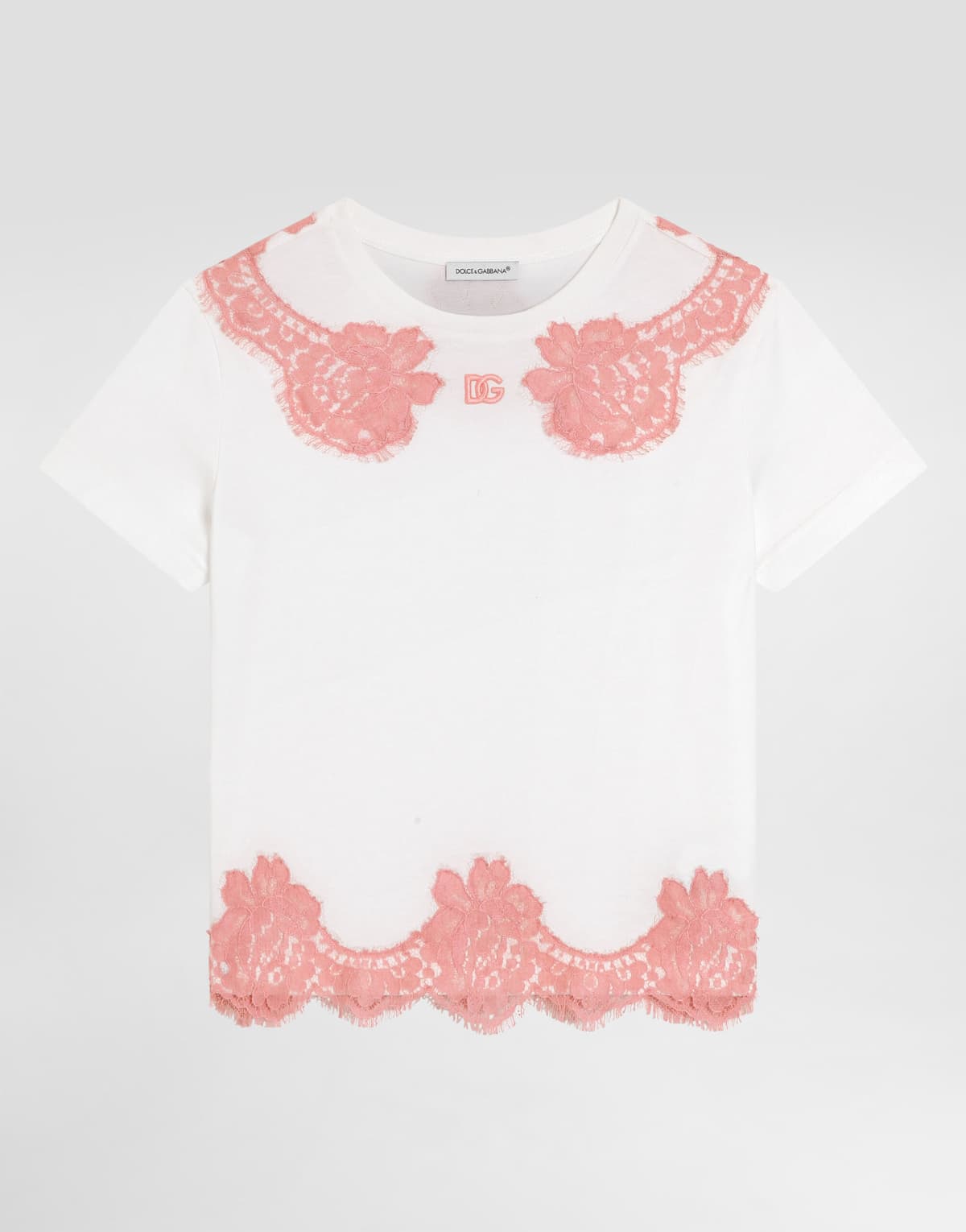 Dolce & Gabbana Kids dziecięcy T-shirt jersey z koronką i haftem DG