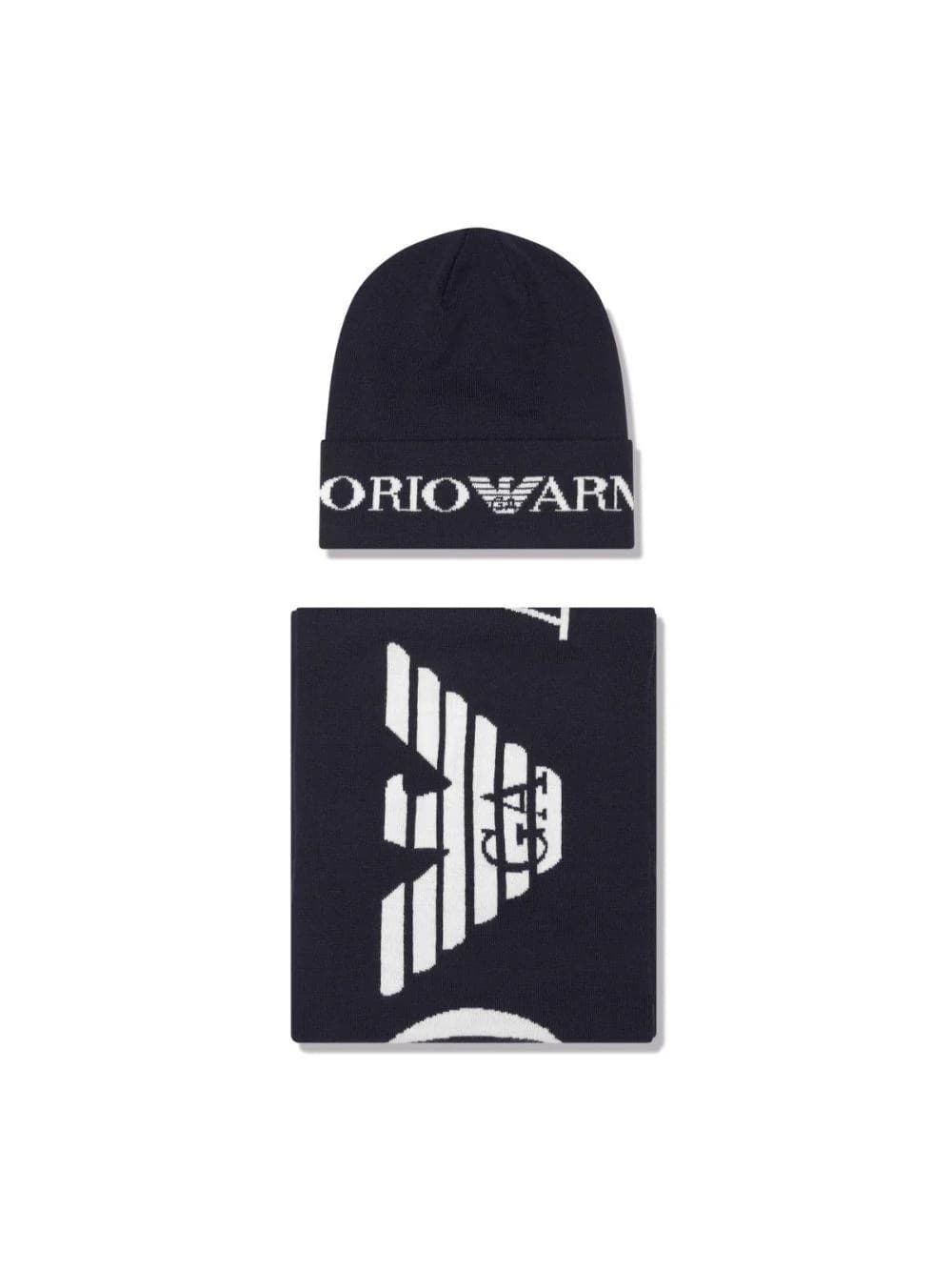 Emporio Armani Kids Knitted Hat and Scarf Set with Intarsia Logo