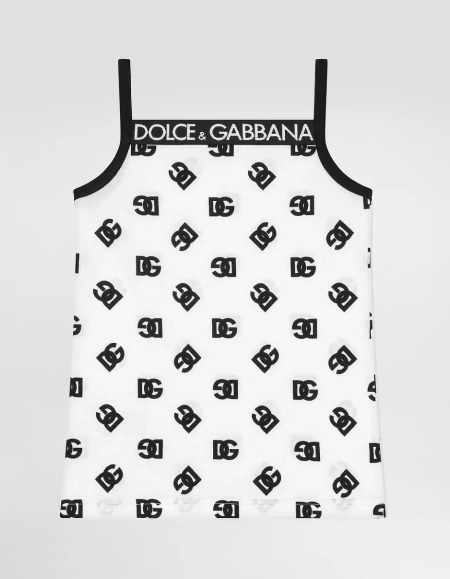 Dolce & Gabbana Kids Дитячий бавовняний топ без рукавів з принтом логотипу DG