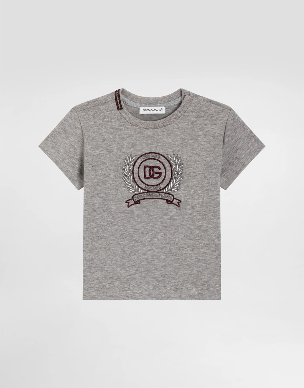 Dwukolorowy bawełniany T-shirt Dolce & Gabbana Kids z haftowanym logo DG