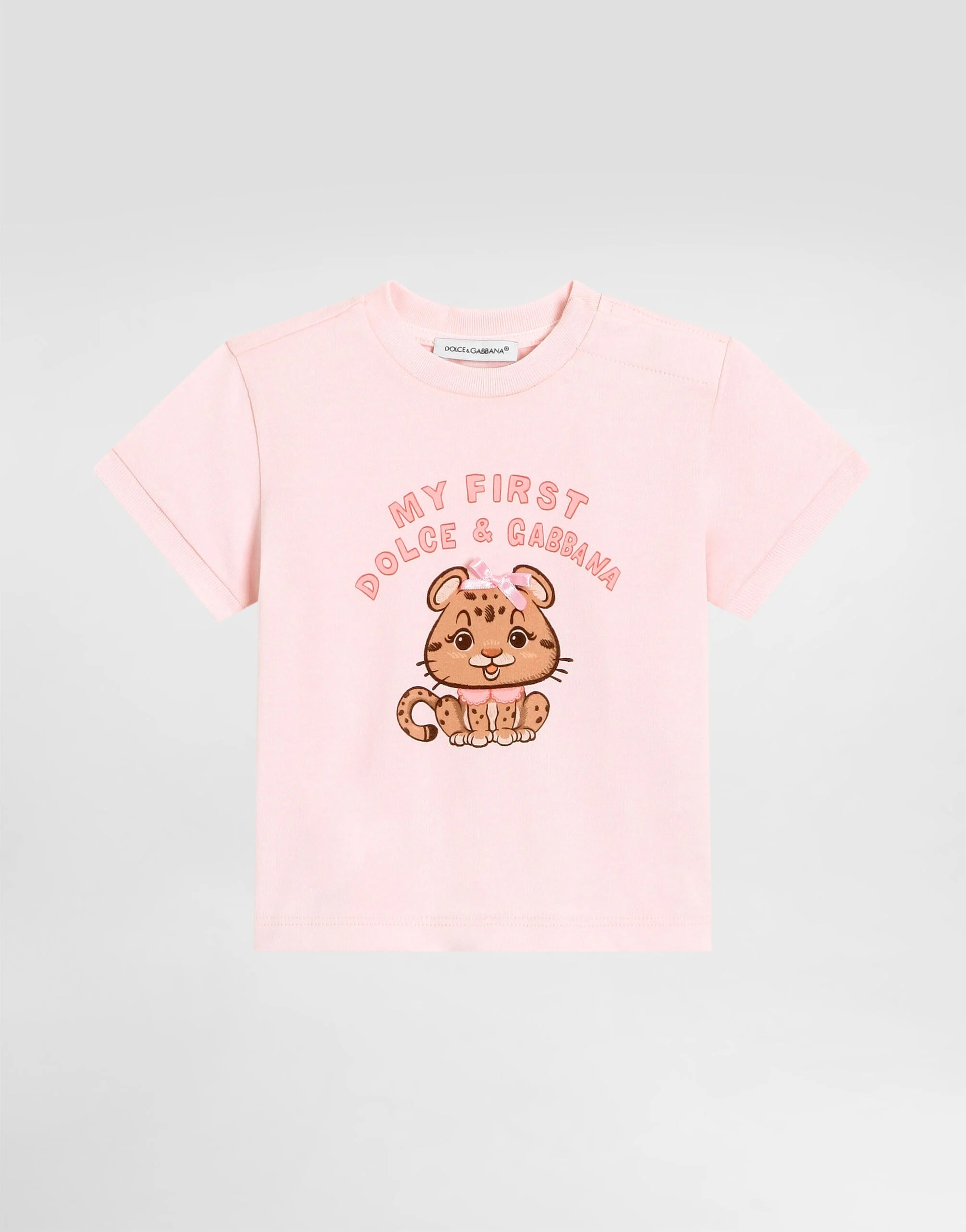 Bawełniany T-shirt Dolce & Gabbana Kids z nadrukiem brokatowego serca w panterkę