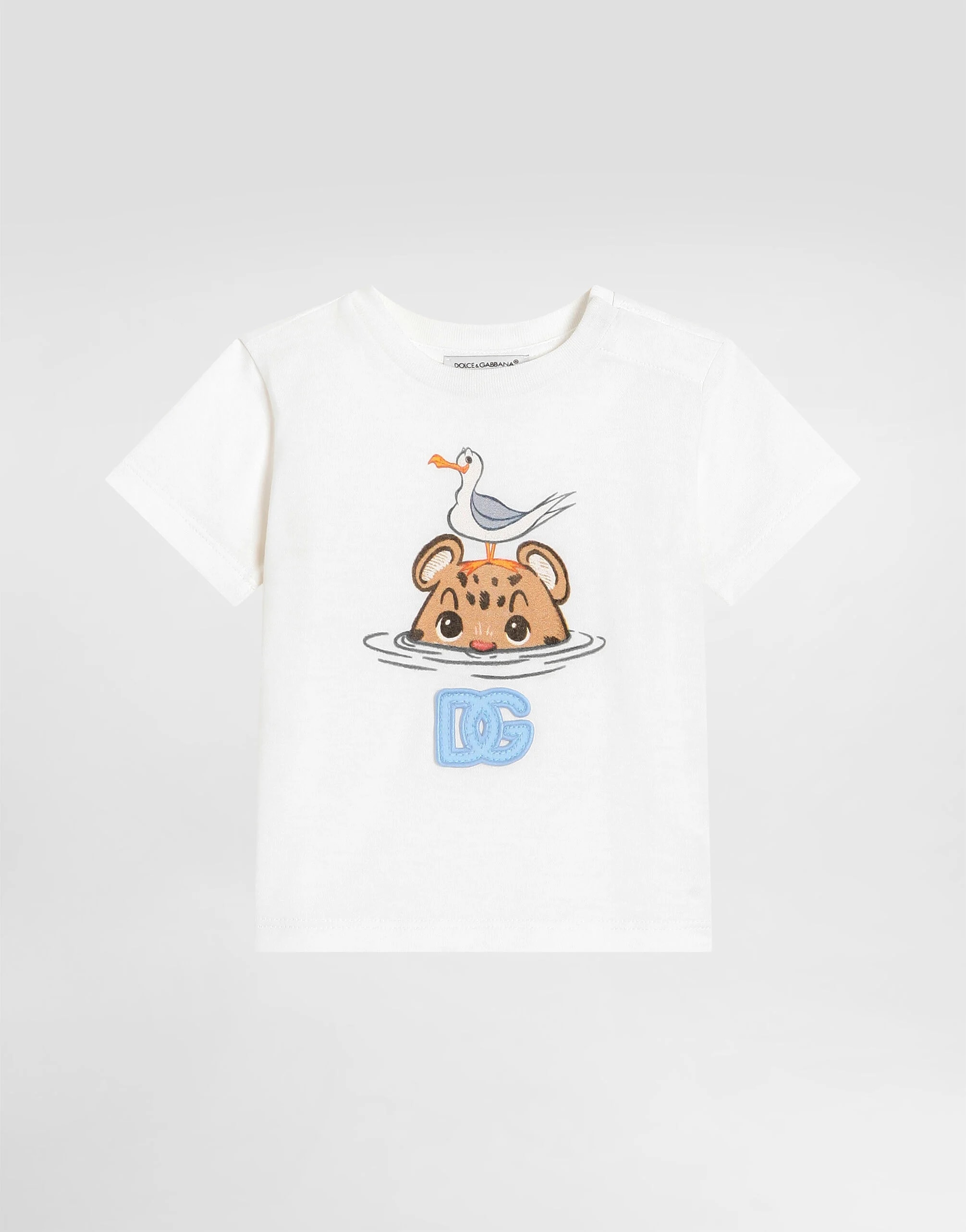 Bawełniany T-shirt Dolce & Gabbana Kids w panterkę i naszywką DG