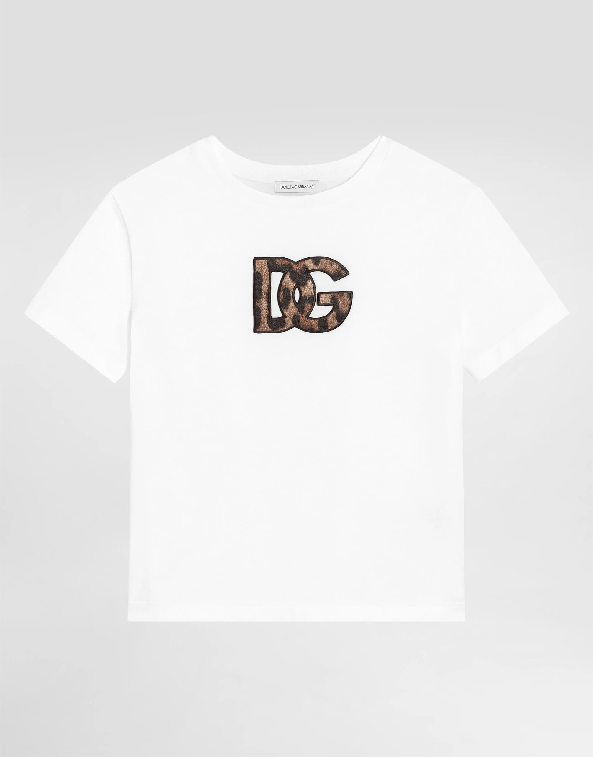 Бавовняна футболка Dolce & Gabbana Kids з леопардовою нашивкою DG