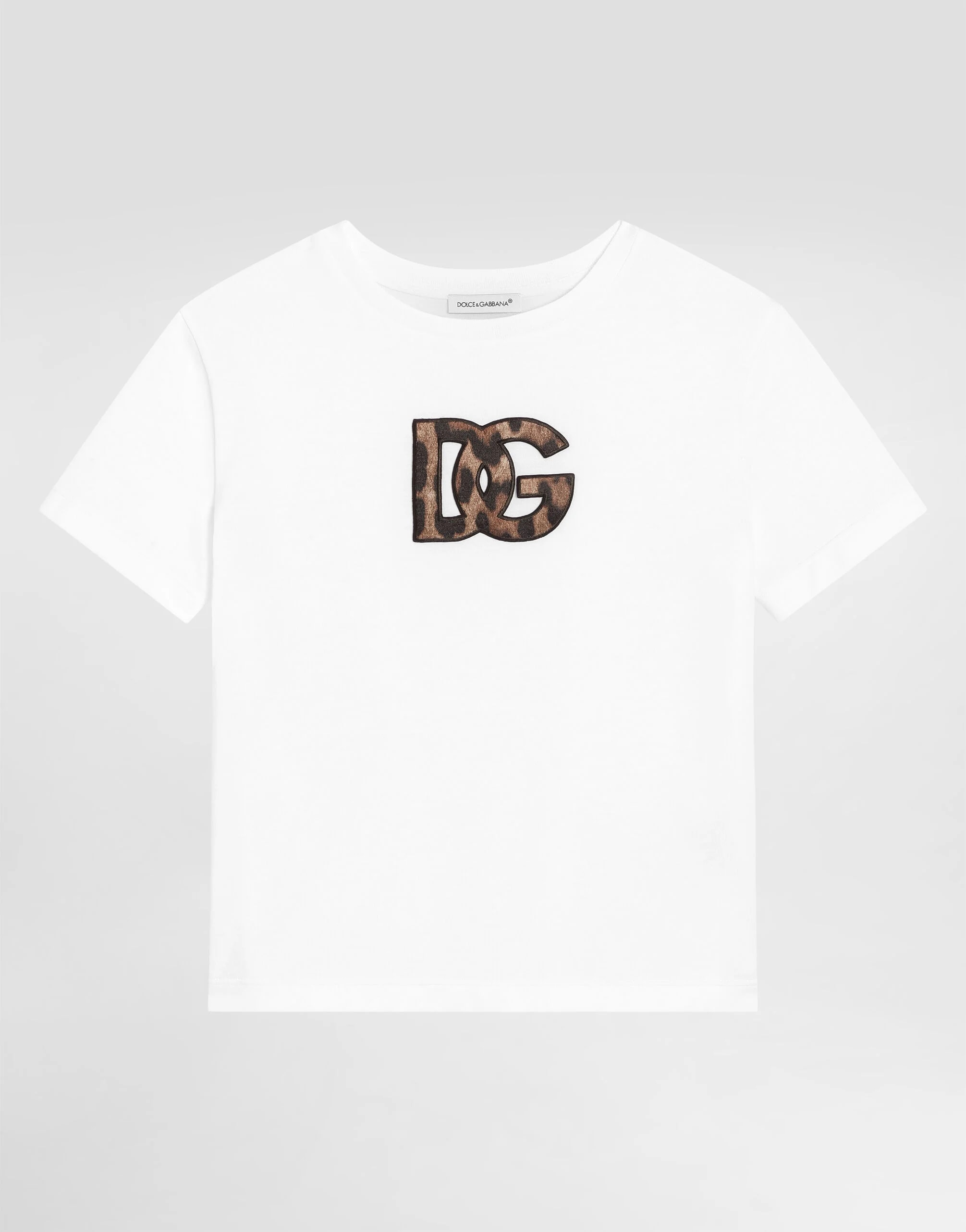 Бавовняна футболка Dolce & Gabbana Kids з леопардовою нашивкою DG